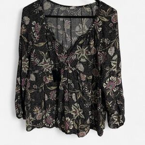 Old Navy Blouse, Size Medium, Black & Purple Floral, EUC